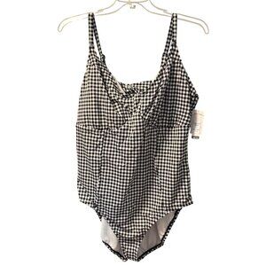 Black & White Gingham One-Piece Swimsuit With Adjustable Straps & Removable Cups